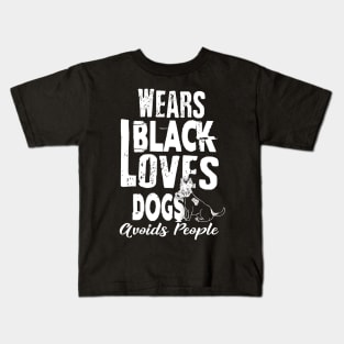 Wears Black Loves Dogs Avoids People Introvert Kids T-Shirt